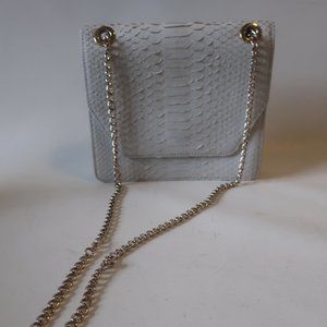 Womens Rizman Ruzaini White Leather Chain Strap Shoulder Handbag *